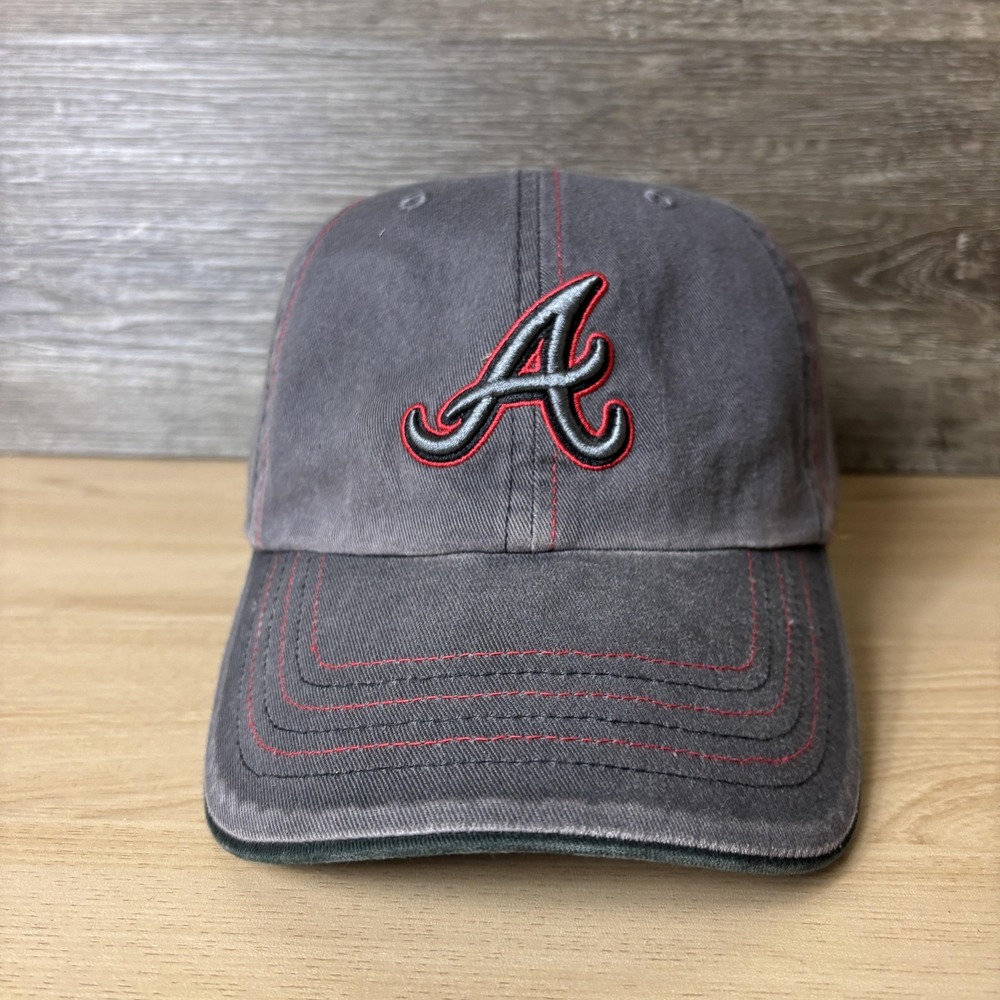 Atlanta Braves Hat Cap Strap Back MLB Baseball Mens Throwback Gray Red Stitching
